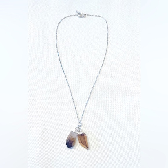 Handmade Jewelry - Smoky Quartz Silver Toned Necklace with Gift Box. Chain length - 17 inches.